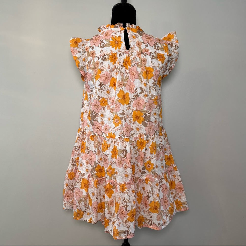Lush Floral Dress Women’s Small Summer Dress 100% Cotton Orange Pink White - Picture 2 of 10